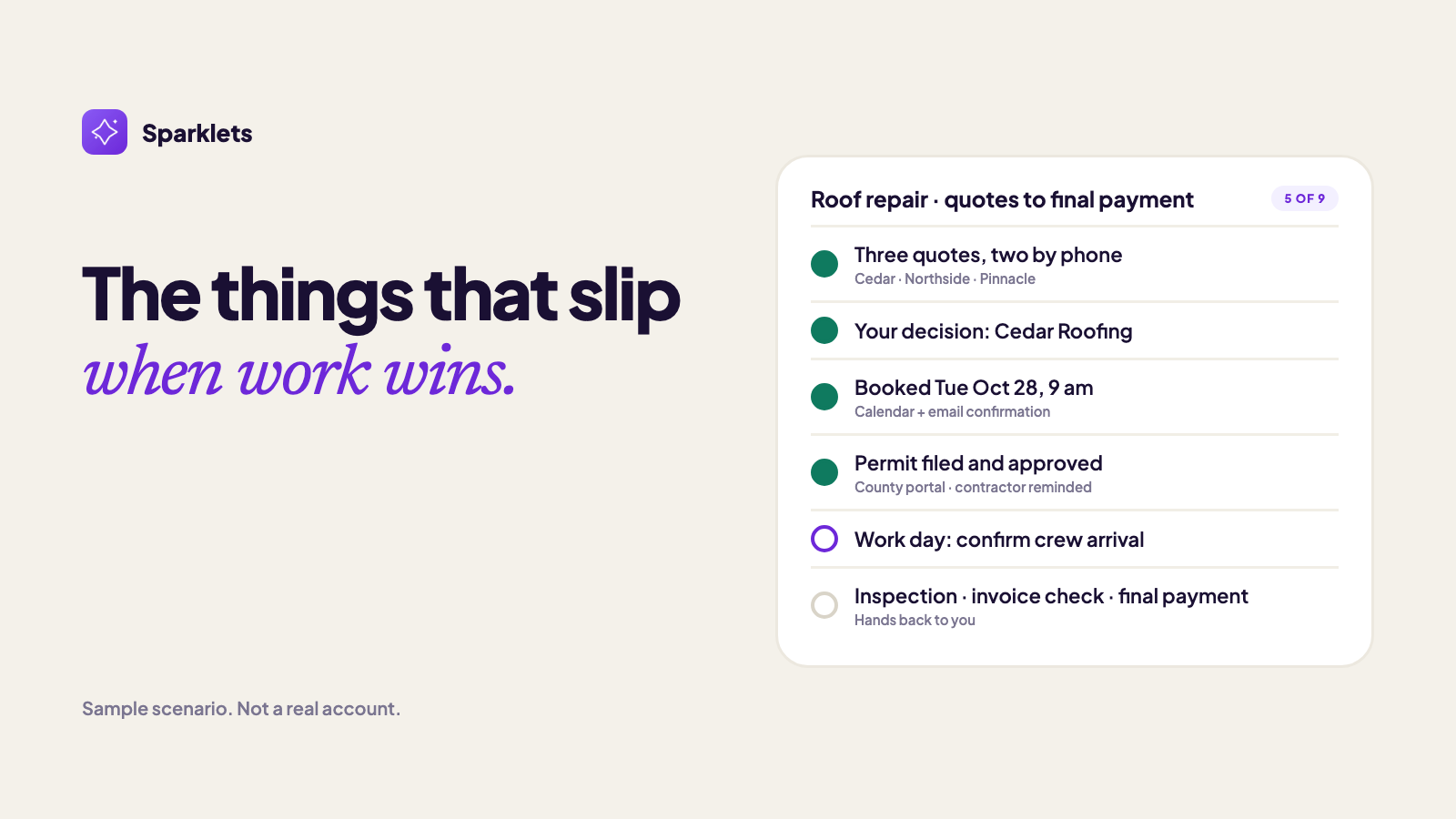 A roof repair tracked step by step, from three quotes to the final payment